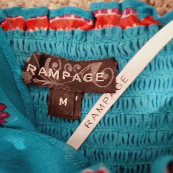 RAMPAGE Boho Smocked Square Neck Flirty Turquoise Dress - Picture 5 of 5